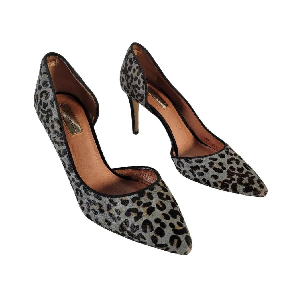 Halogen Gray Animal Print Calf Fur Suede Stiletto Pump Heels Women Size 7W - Picture 1 of 11